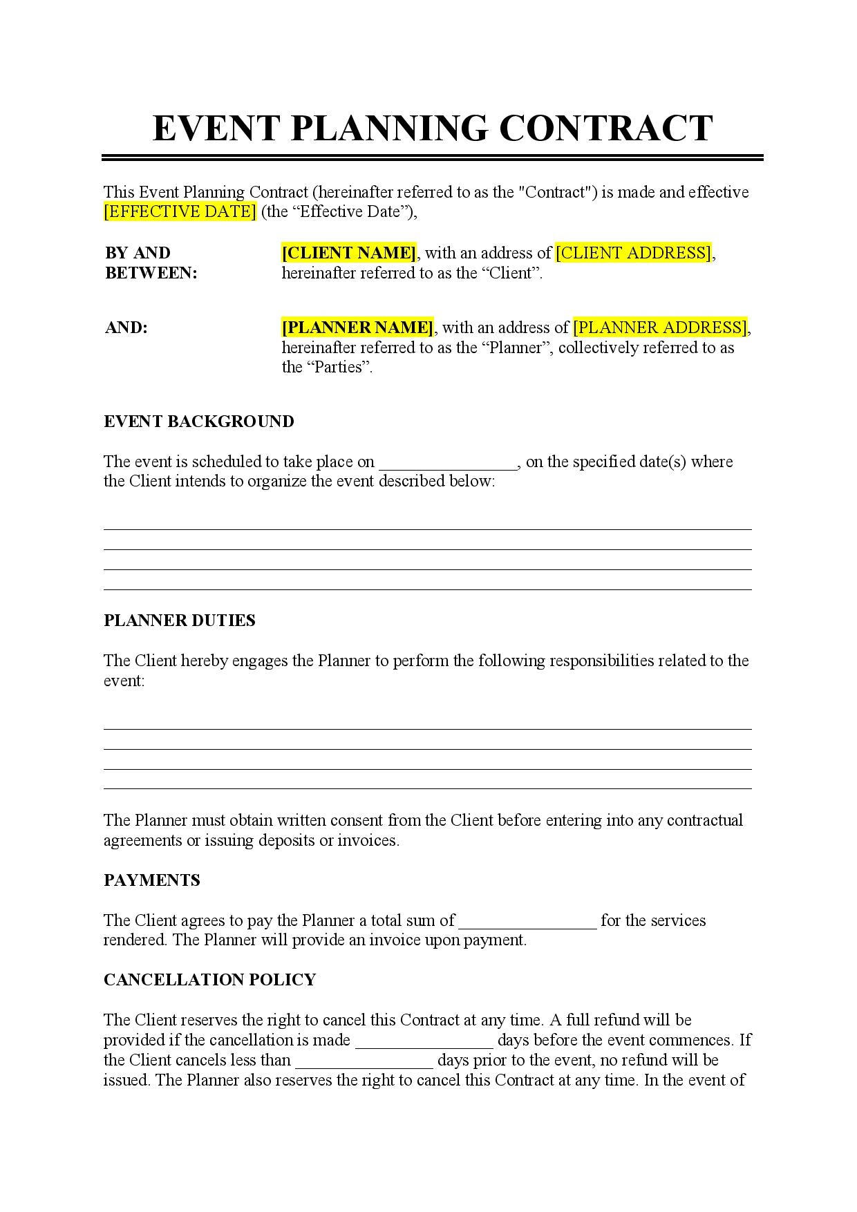event contract agreement template