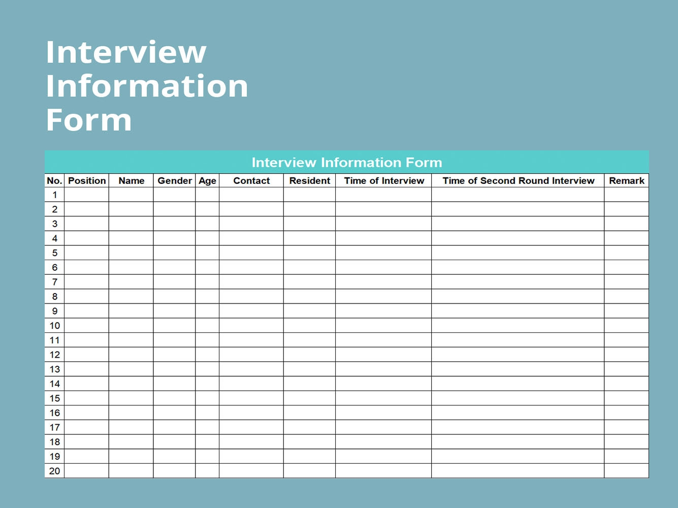 EXCEL Of Interview Information Form xls WPS Free Templates
