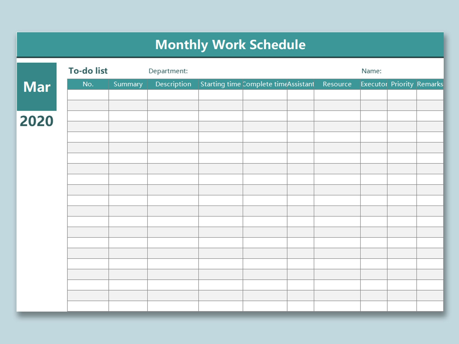 EXCEL Of Monthly Work Schedule Curriculum xlsx WPS Free Templates