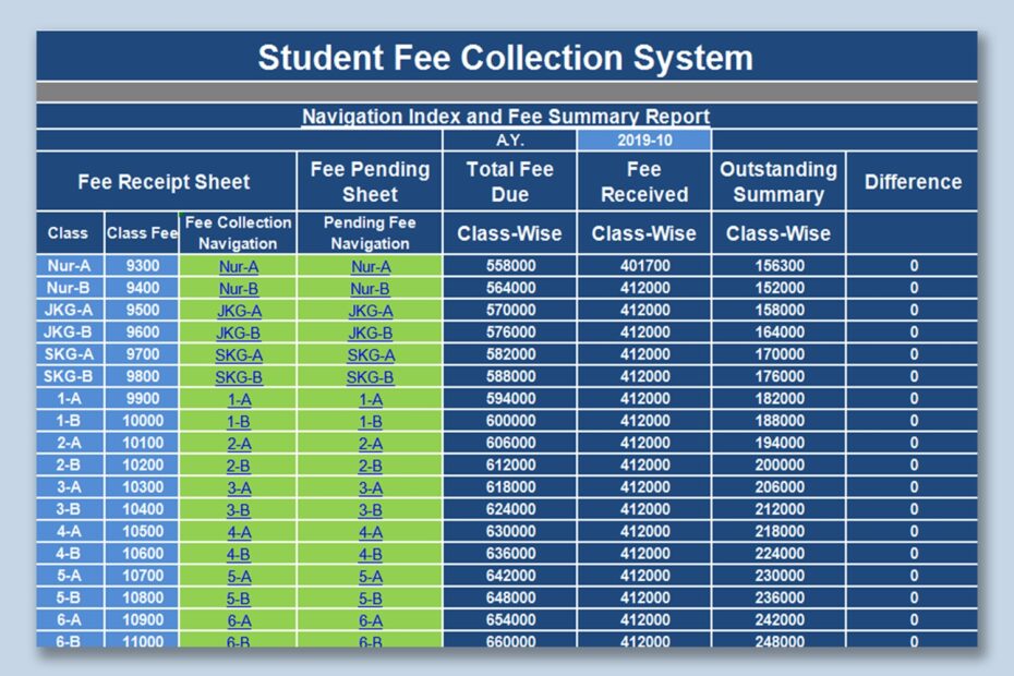 EXCEL Of Student Fee Collection System xlsx WPS Free Templates