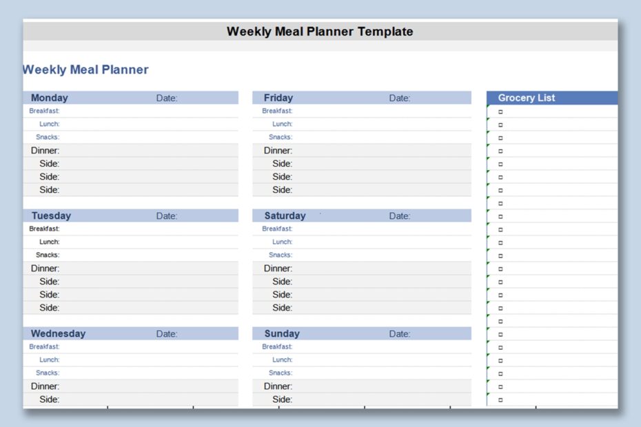 EXCEL Of Weekly Meal Planner xlsx WPS Free Templates