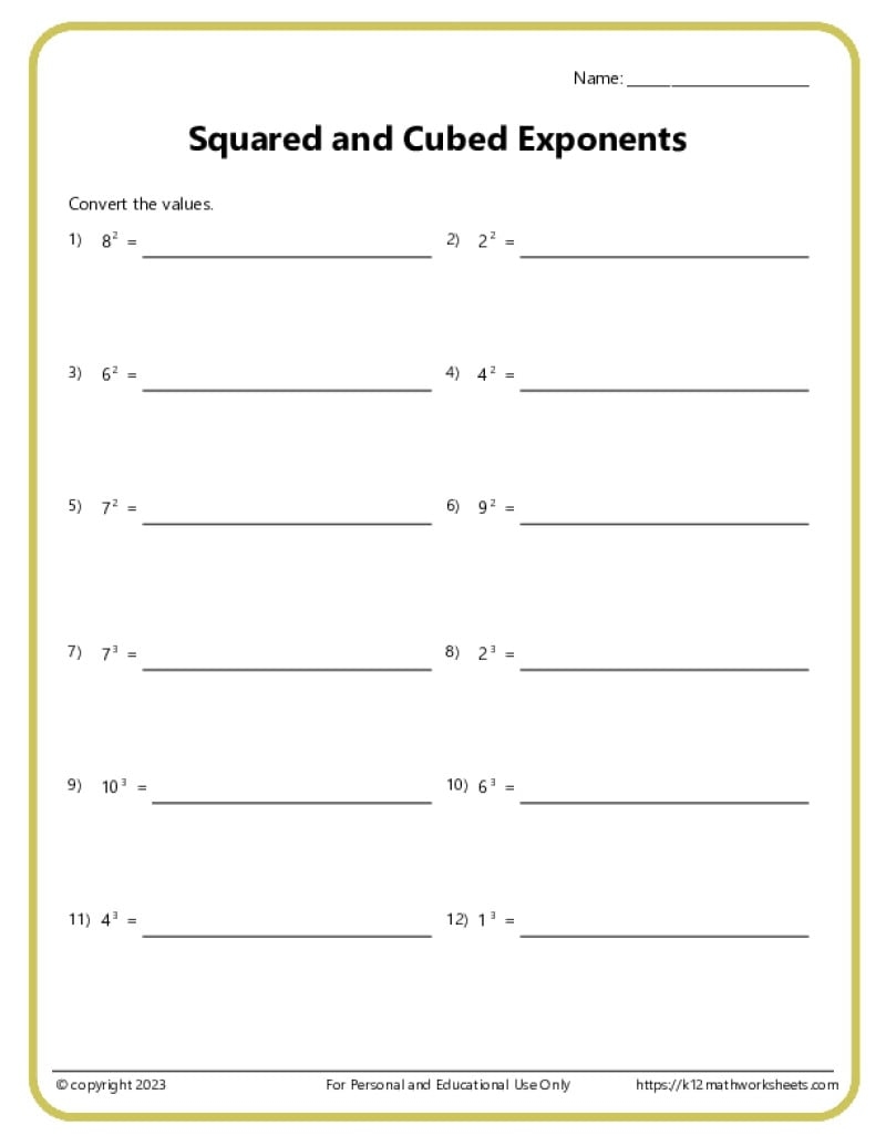exponent properties worksheet