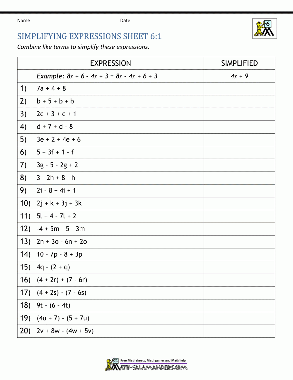 Expressions And Equations 6th Grade Worksheets Library