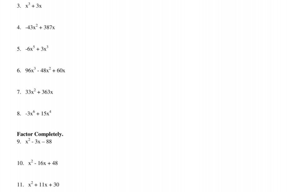 FACTORING POLYNOMIALS WORKSHEET