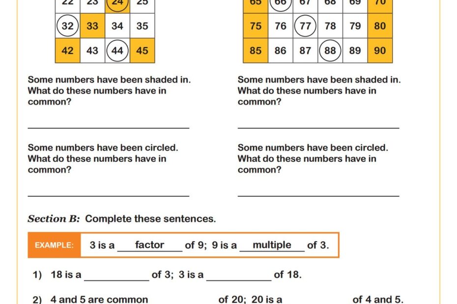 Factors And Multiples Worksheet PDF Printable Operations And