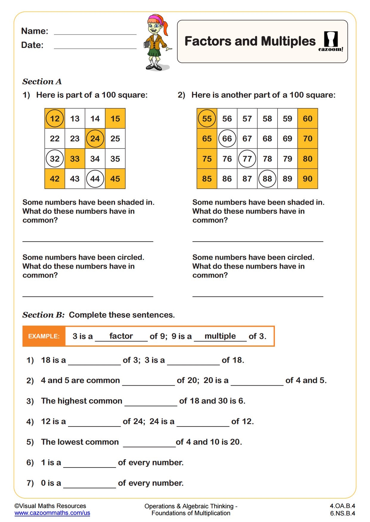 Factors And Multiples Worksheet PDF Printable Operations And 