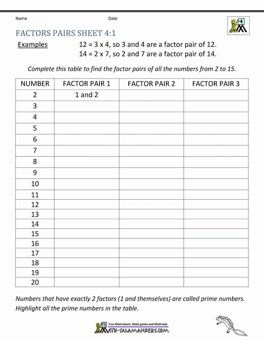 Factors And Multiples Worksheet Worksheets Library