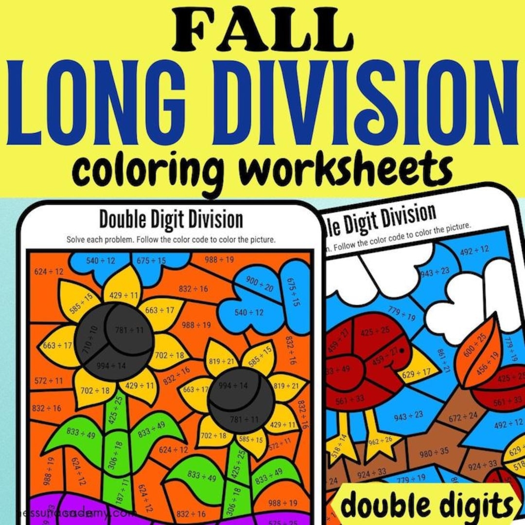 Fall Long Division Color By Number Coloring Worksheets double 