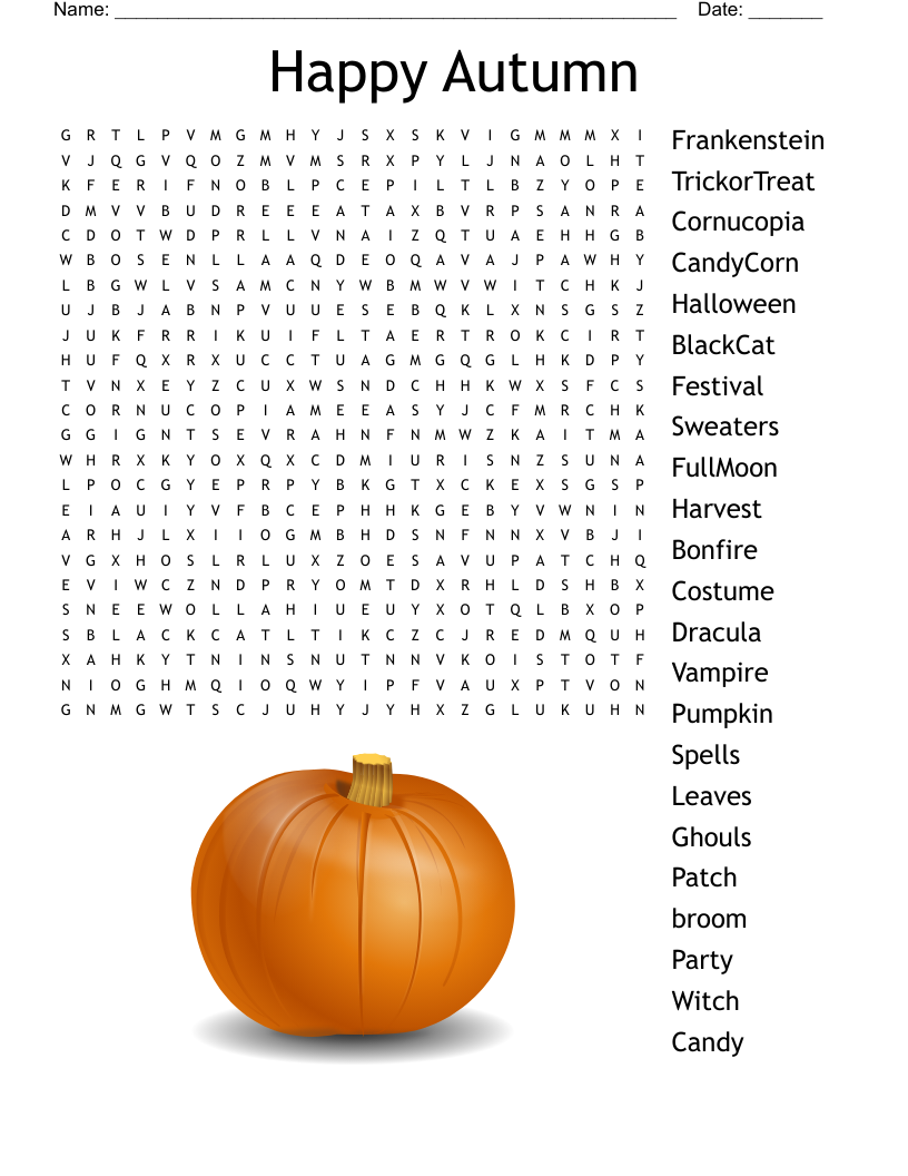 fall word searches printable