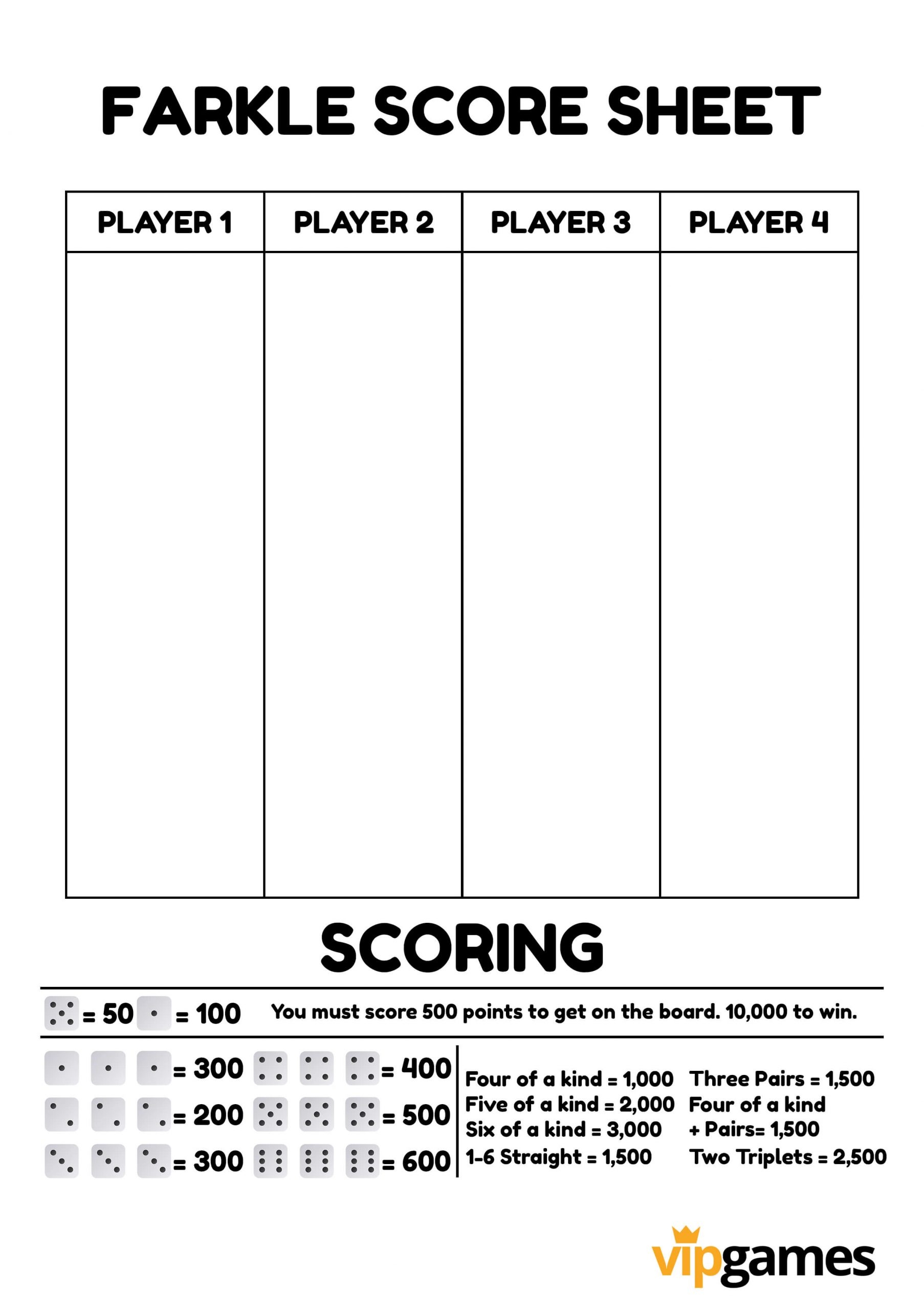farkle rules printable