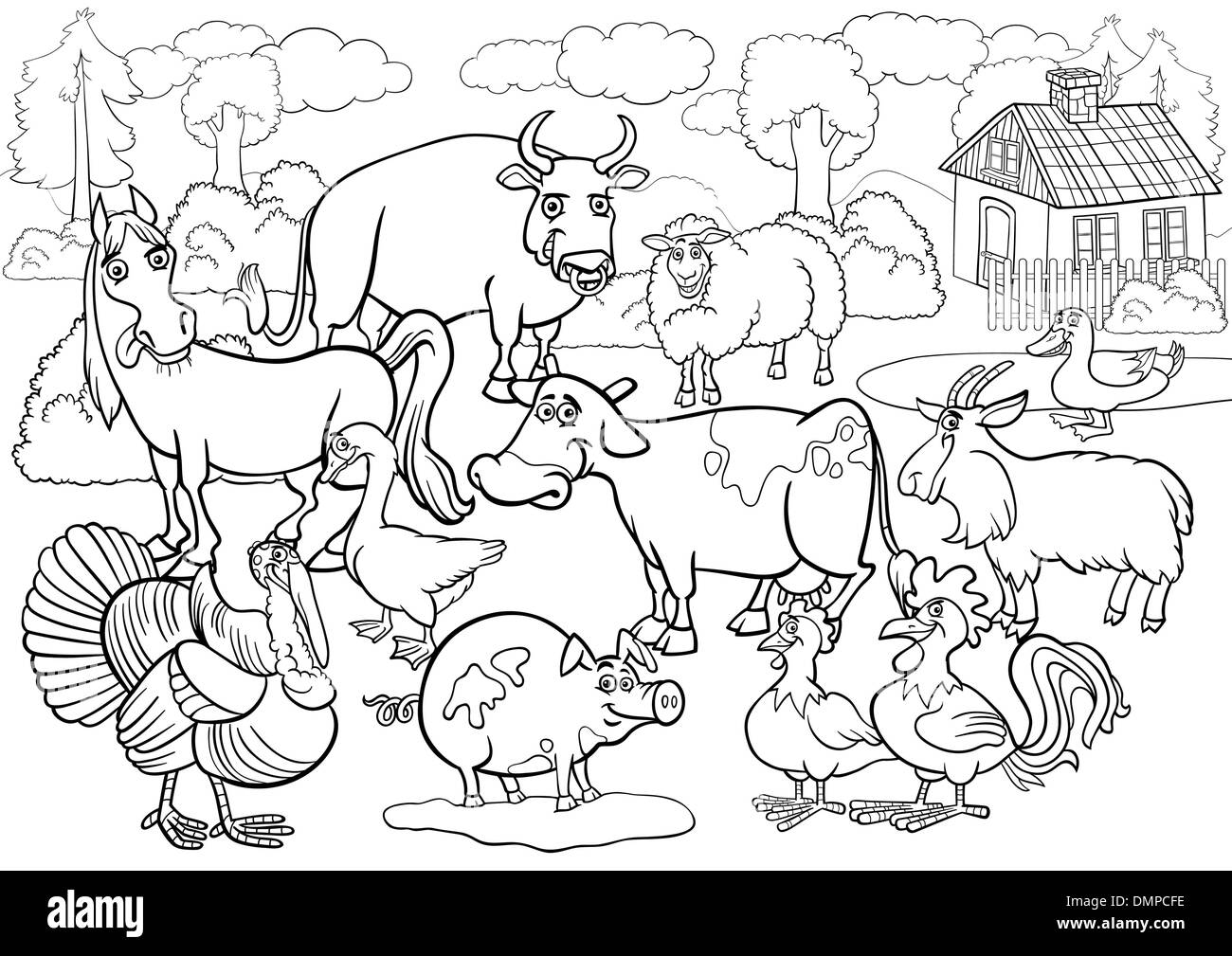 Farm Animals Cartoon For Coloring Book Stock Vector Image U0026 Art Alamy