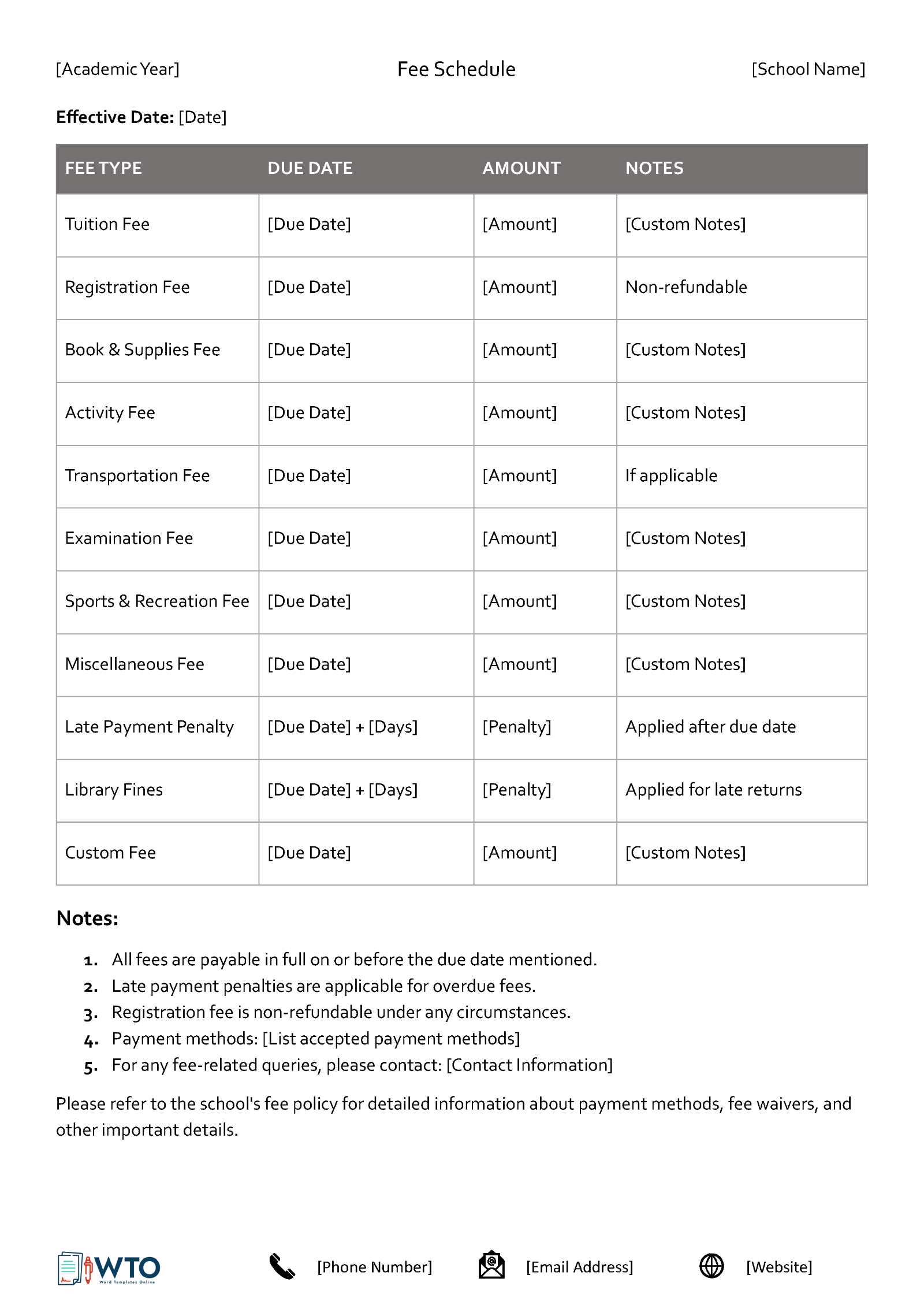Fee Schedule Templates Free Word Excel 