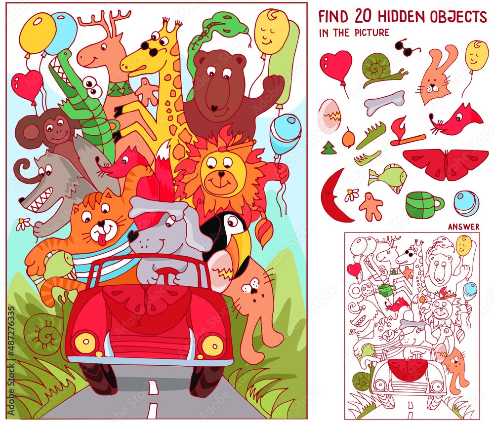 Find Hidden Objects Animal Ride By Car Vacation Puzzle Game For 