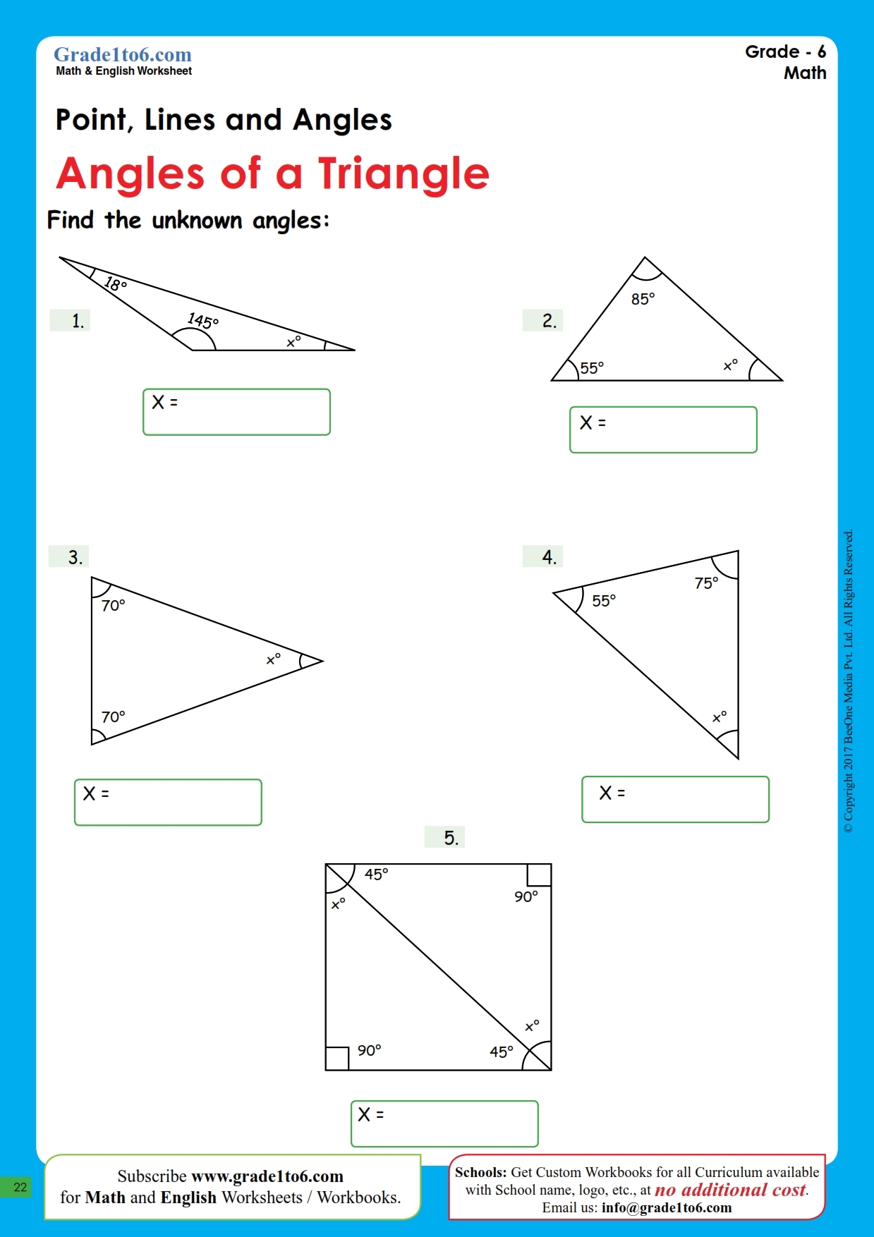 Finding Angles Of A Triangle Worksheets Grade1to6