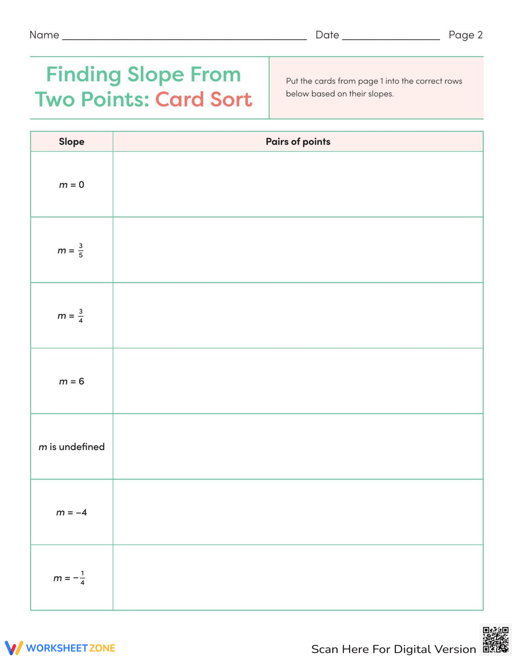 finding slope from two points worksheet