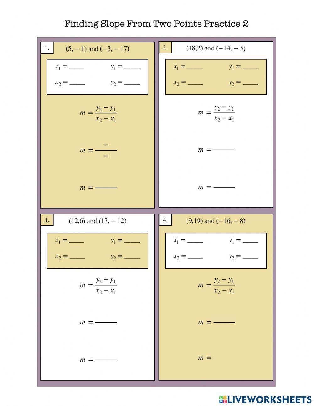 Finding Slope From Two Points Practice 2 Worksheet Live 