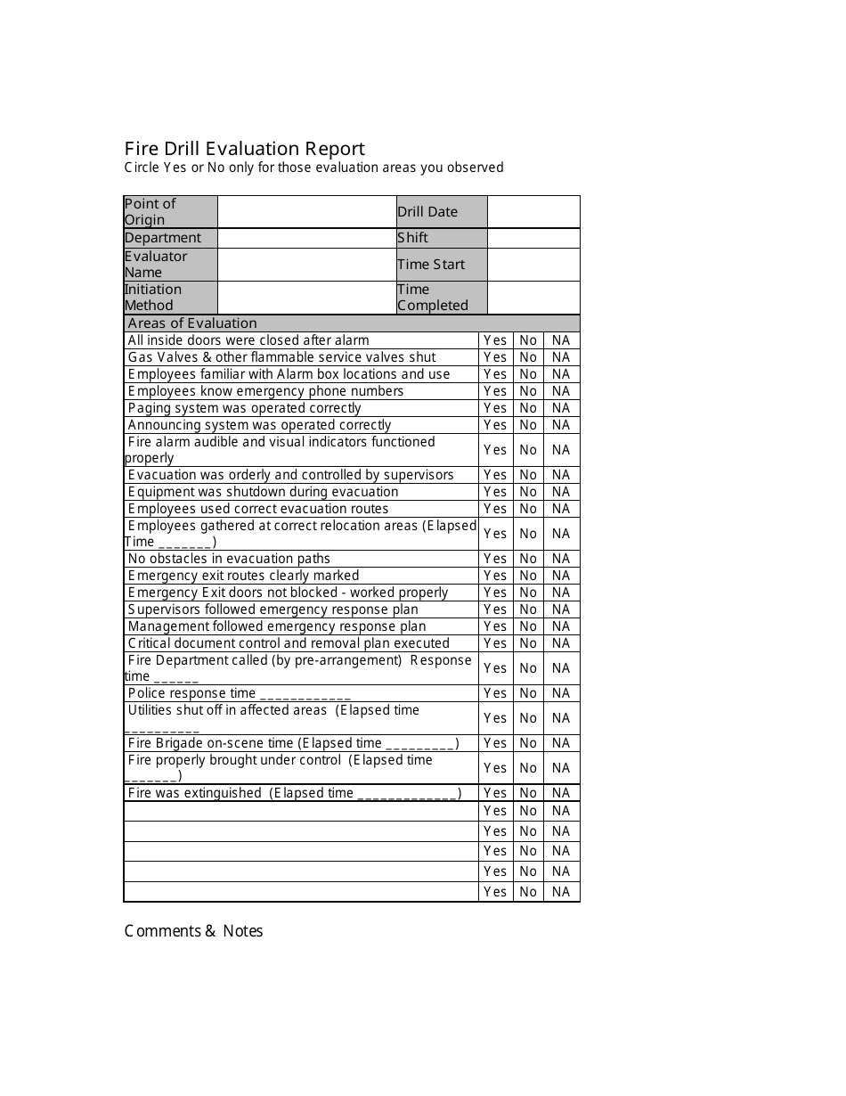 printable fire drill form template