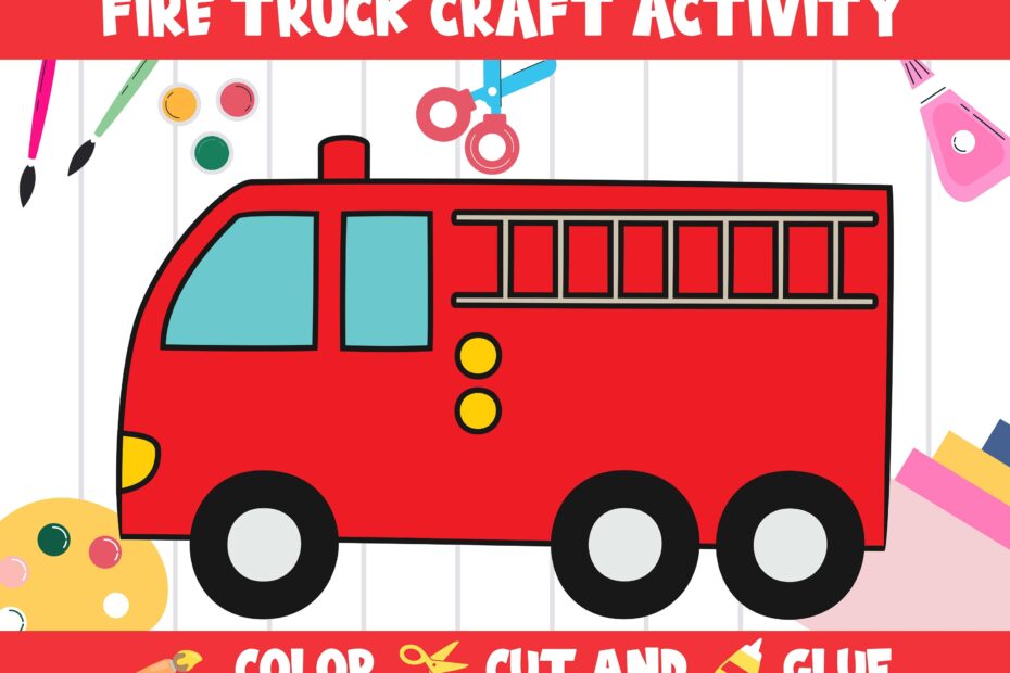 Fire Truck Craft Activity Fire Safety Color Cut And Glue PDF File Instant Download Etsy