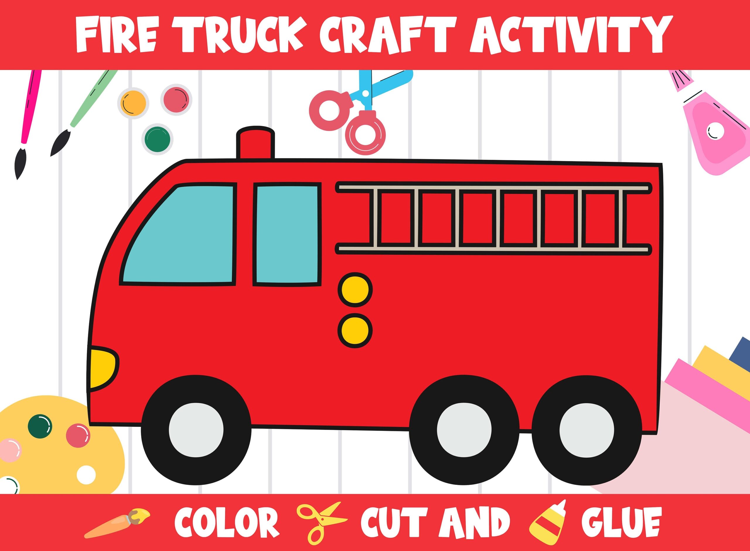 Fire Truck Craft Activity Fire Safety Color Cut And Glue PDF File Instant Download Etsy