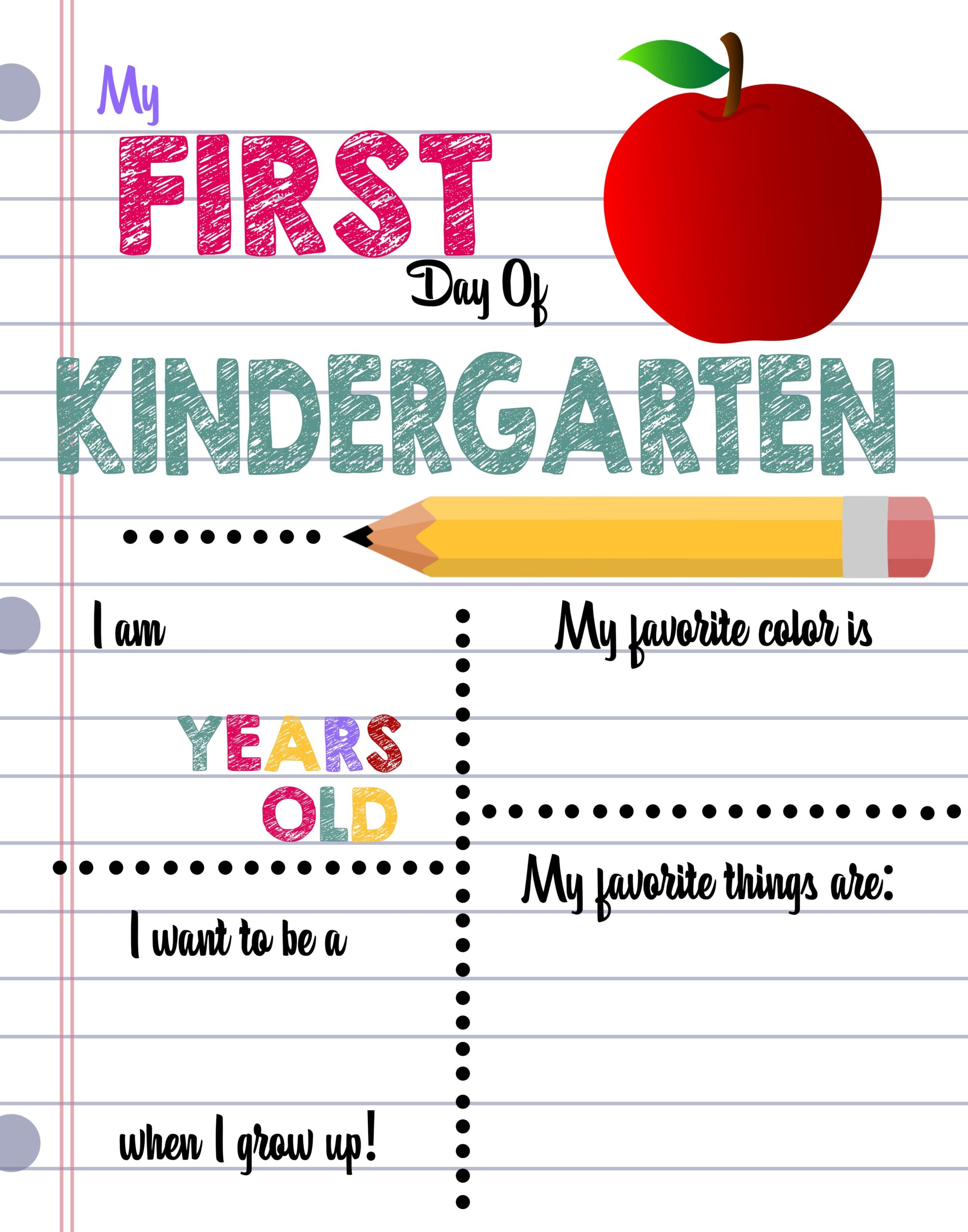 first day of kindergarten sign printable