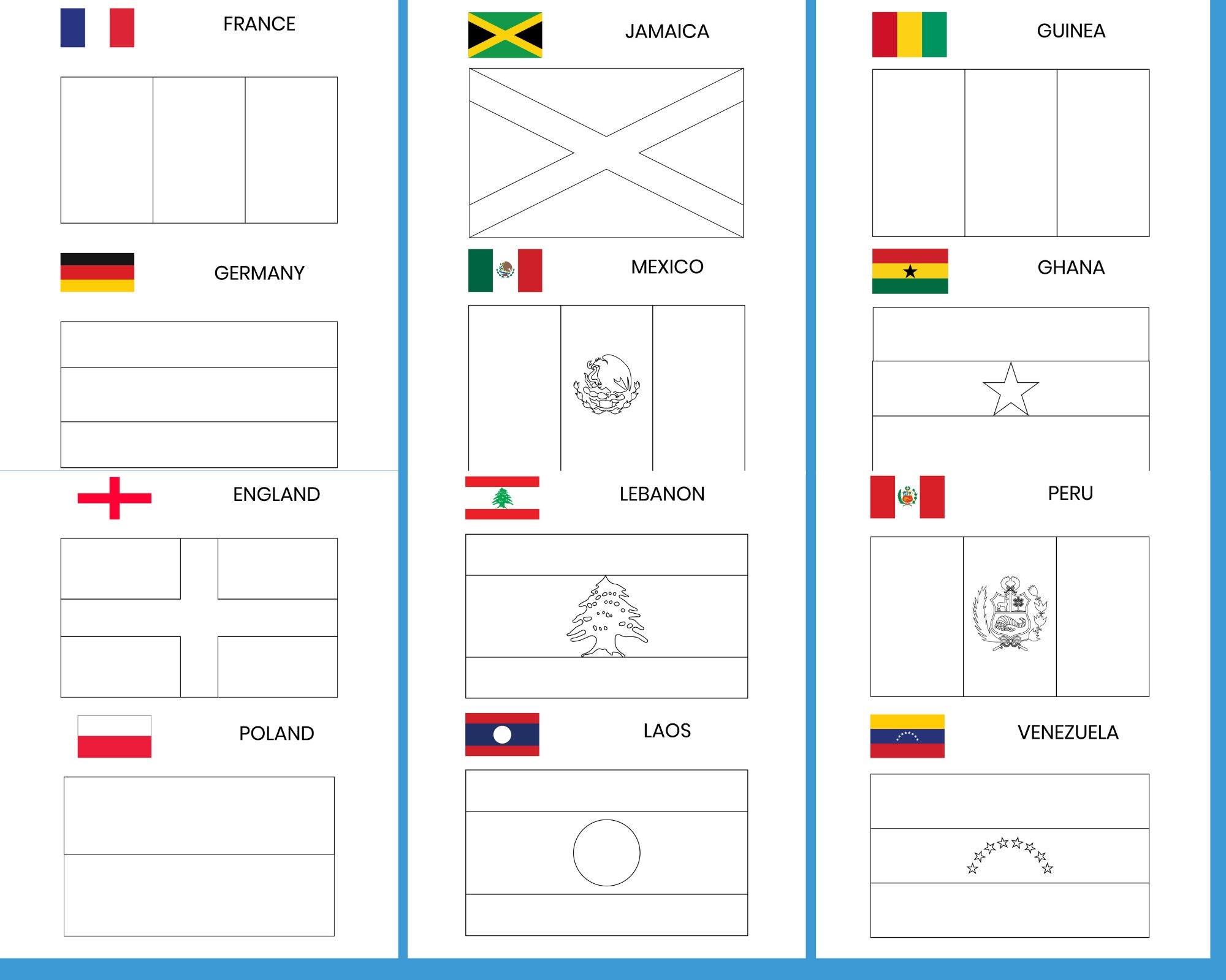Flags Coloring Pages Printable For Kids PDF File US Letter Instant Download KDP Coloring Book For Kids