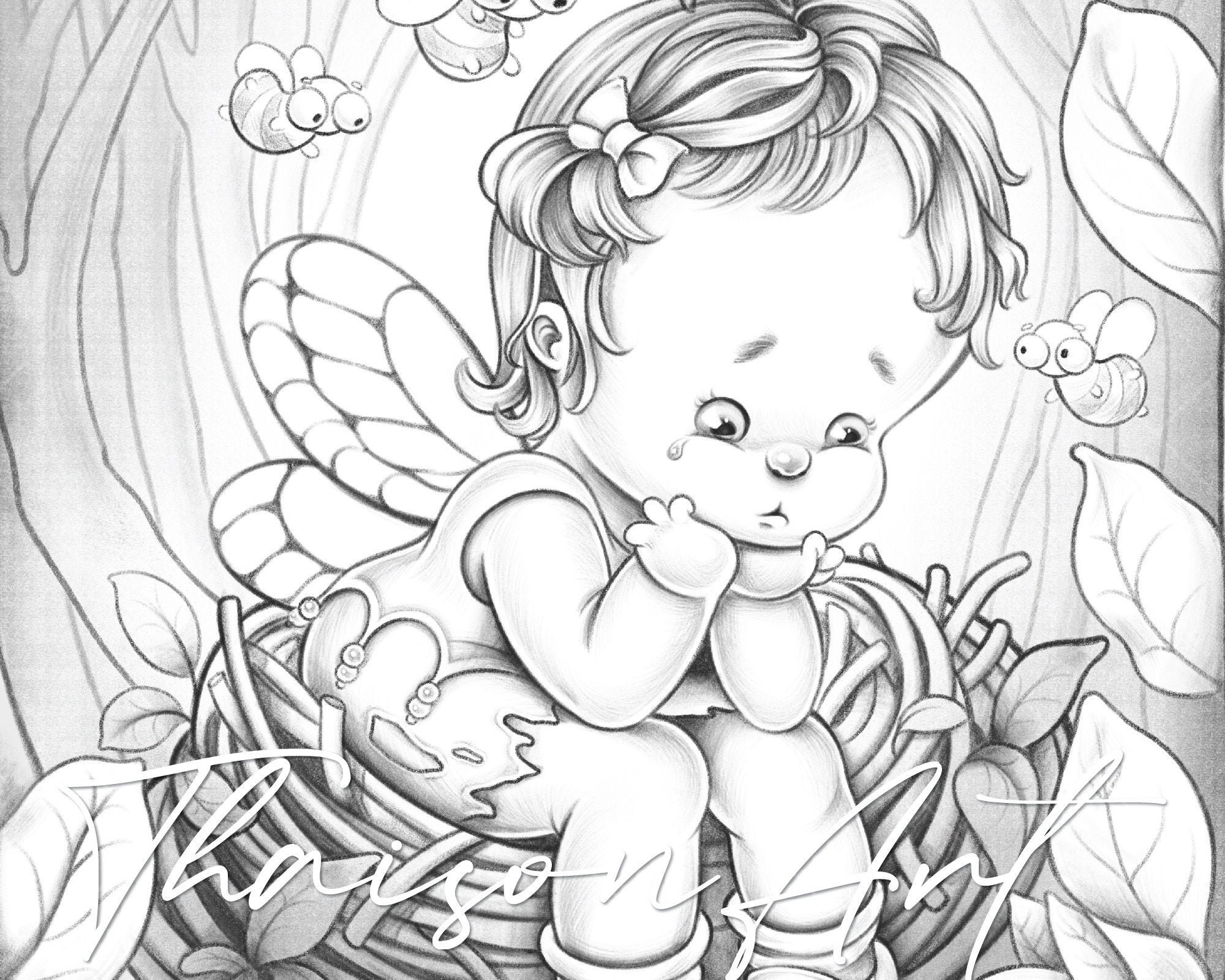 Flying Is Hard Downloadable Coloring Page Coloring Page For Adults And Kids Cute Coloring Page Printable Fairy Scenery Digital Stamp