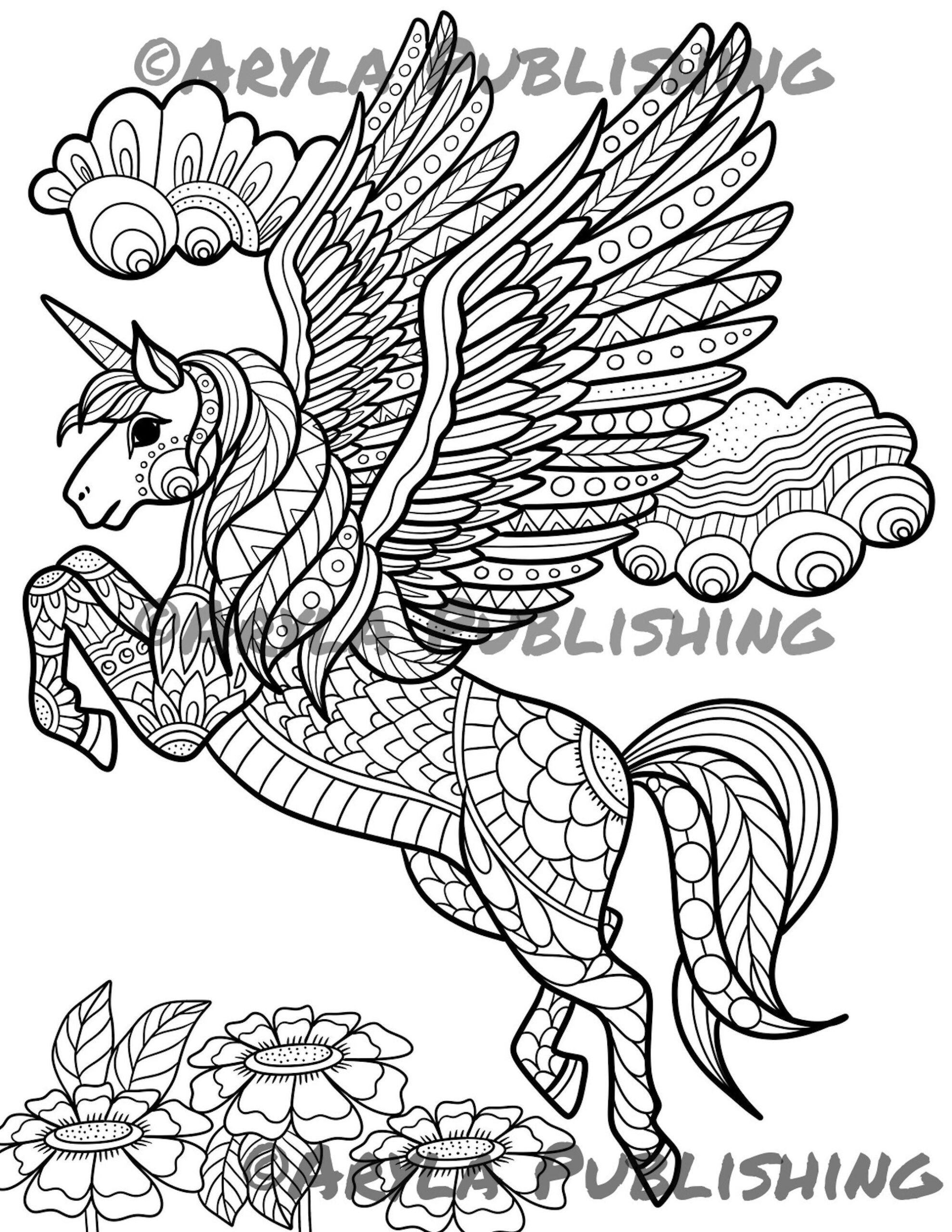 Flying Unicorn Mythical Creature Coloring Page Printable Colouring 