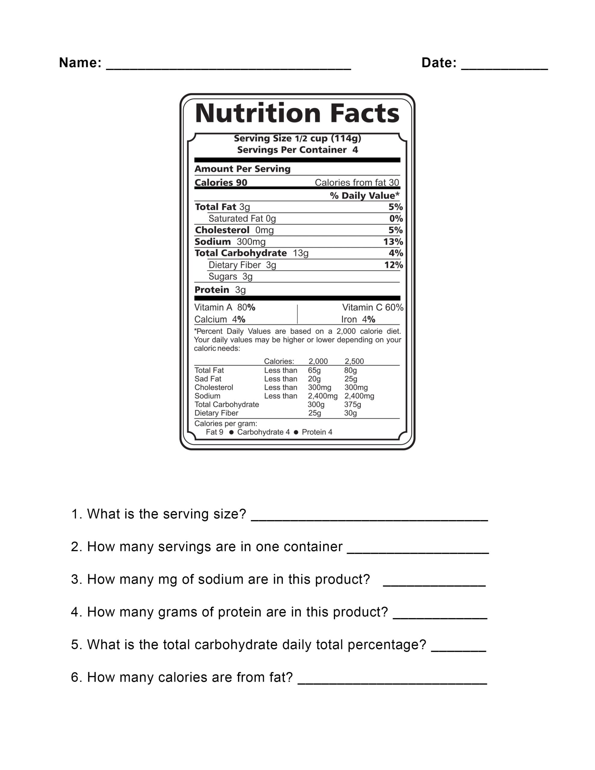 Food Label Worksheets Worksheets Library