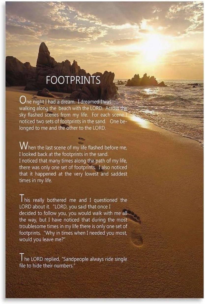 Footprints In The Sand Christian Original Poem Framed Poster For Wall Art Decor Bathroom Canvas Art Pictures Prints UnFramed 1 20x30inch 50x75cm 
