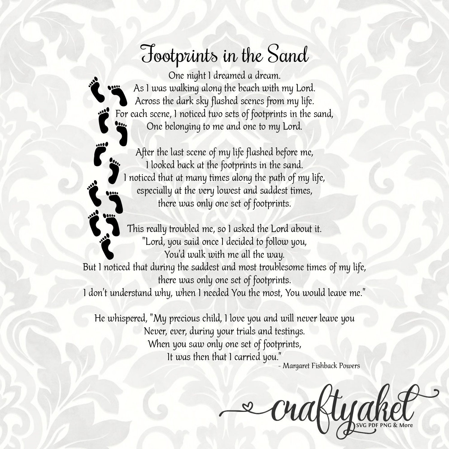 Footprints In The Sand Poem SVG PDF PNG Digital File Vector Graphic 