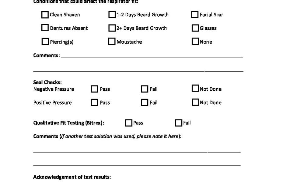 FORM Resp Fit Test Record Occupational Health And Safety Manual PLU