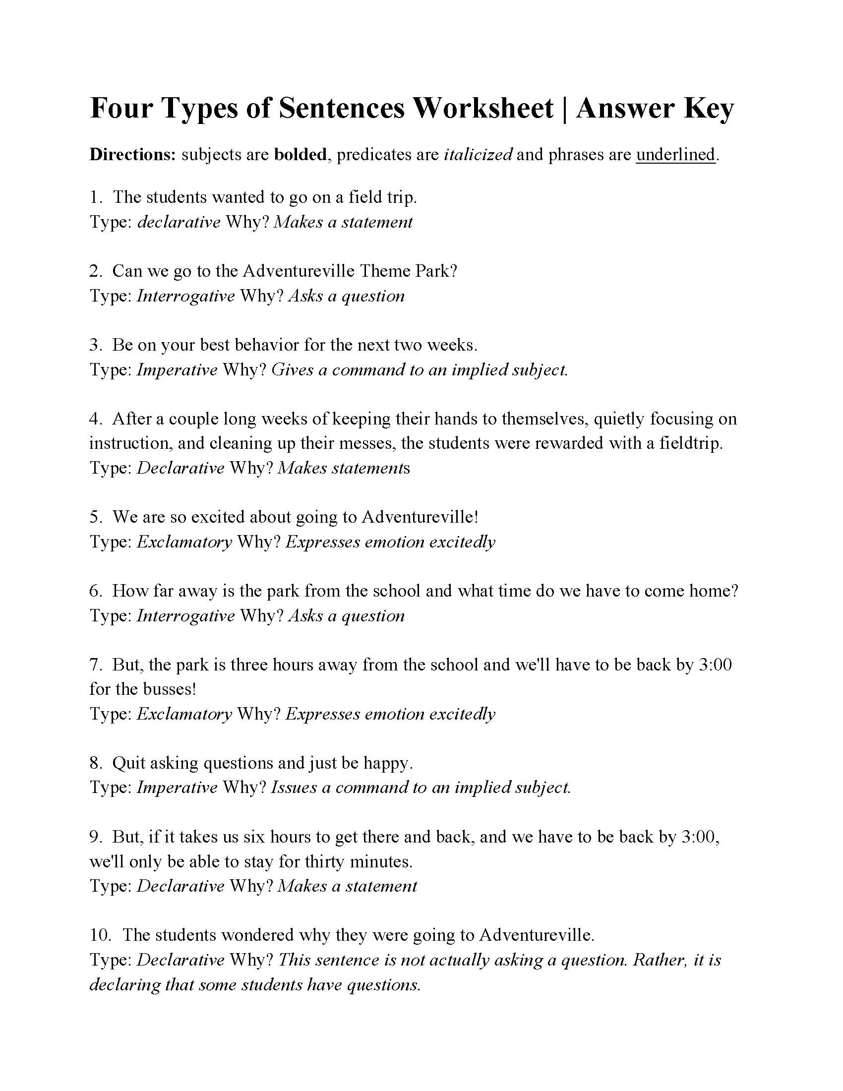 kinds of sentences worksheet