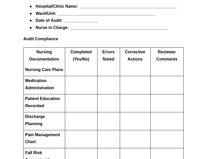 FREE 10 Chart Audit Form Samples PDF MS Word Google Docs Excel