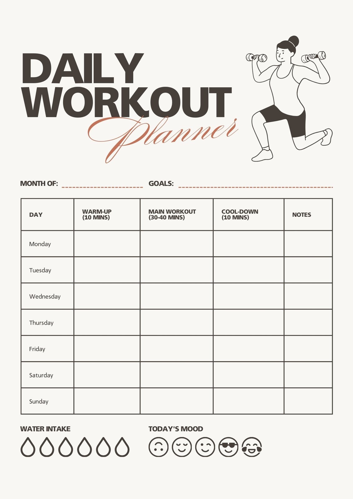 work out schedule template