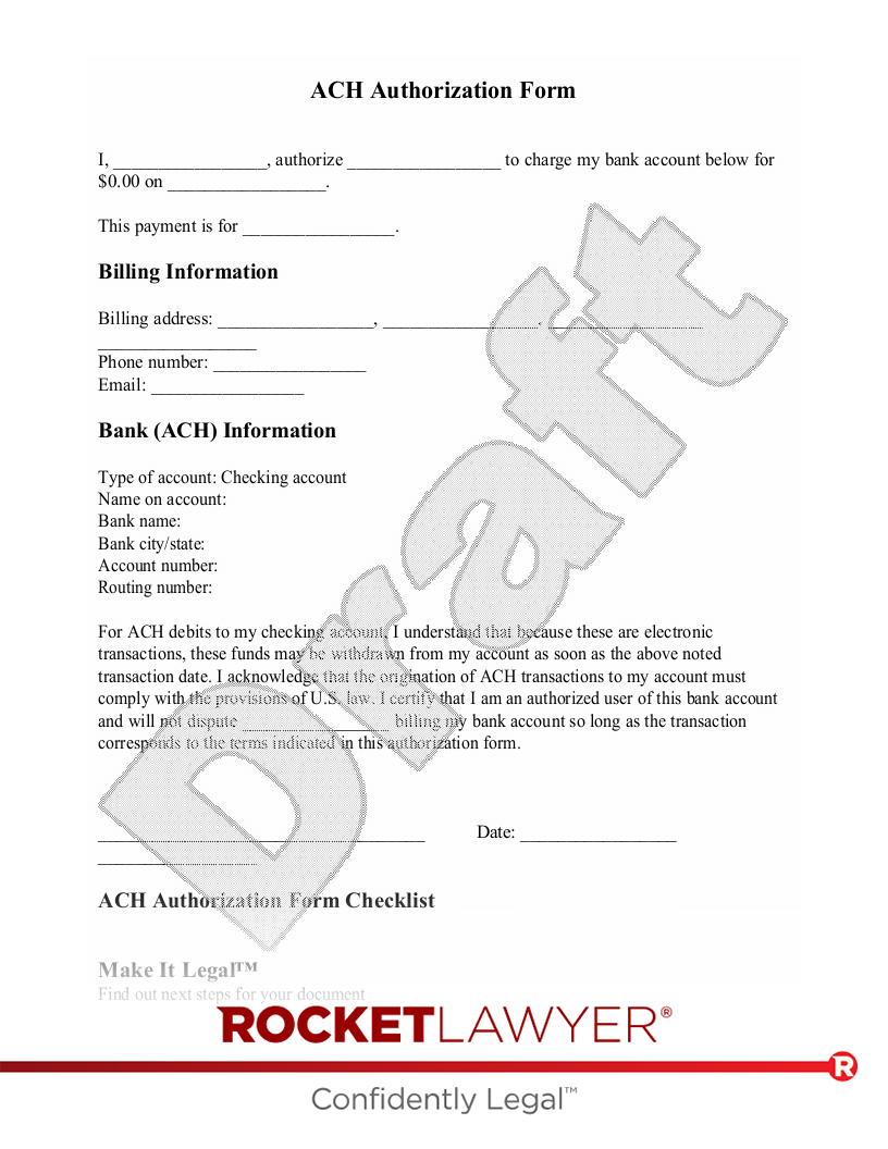 printable ach form template