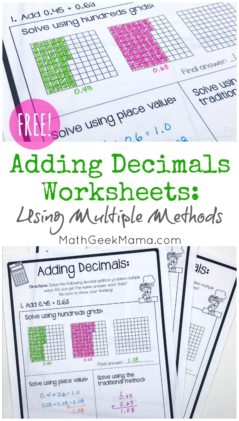 FREE Adding Decimals Worksheets Multiple Strategies