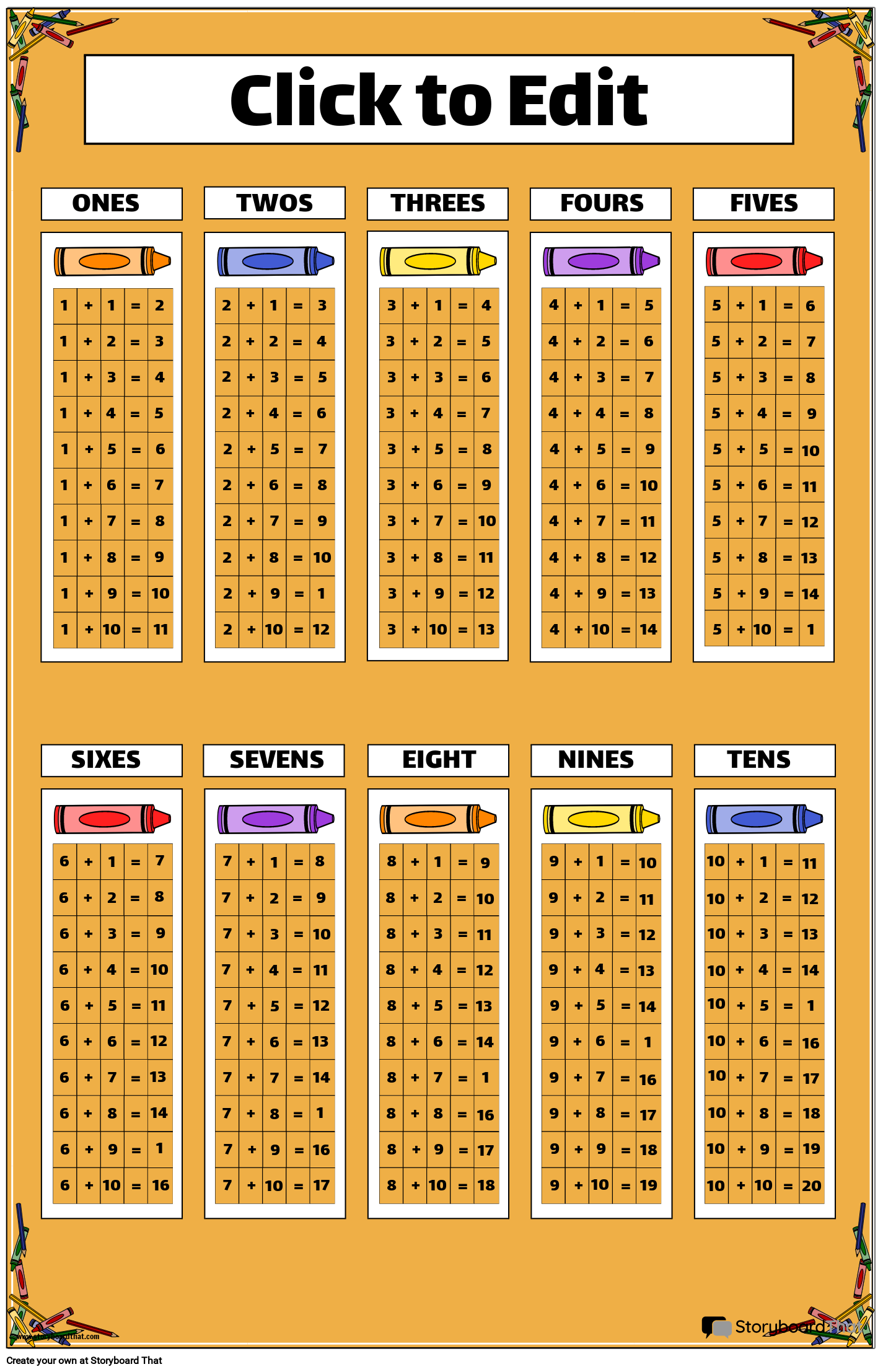 Free Addition Charts Create U0026 Print With Storyboard That