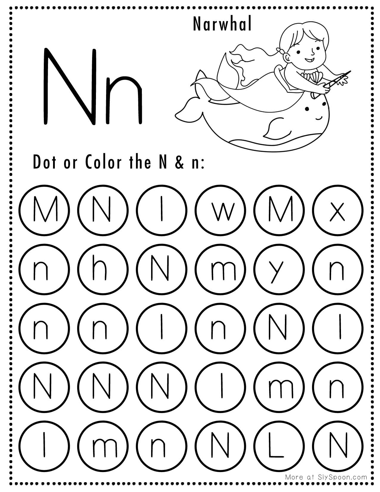 Free Alphabet Do A Dot Printables Worksheets Letter N Mermaid 