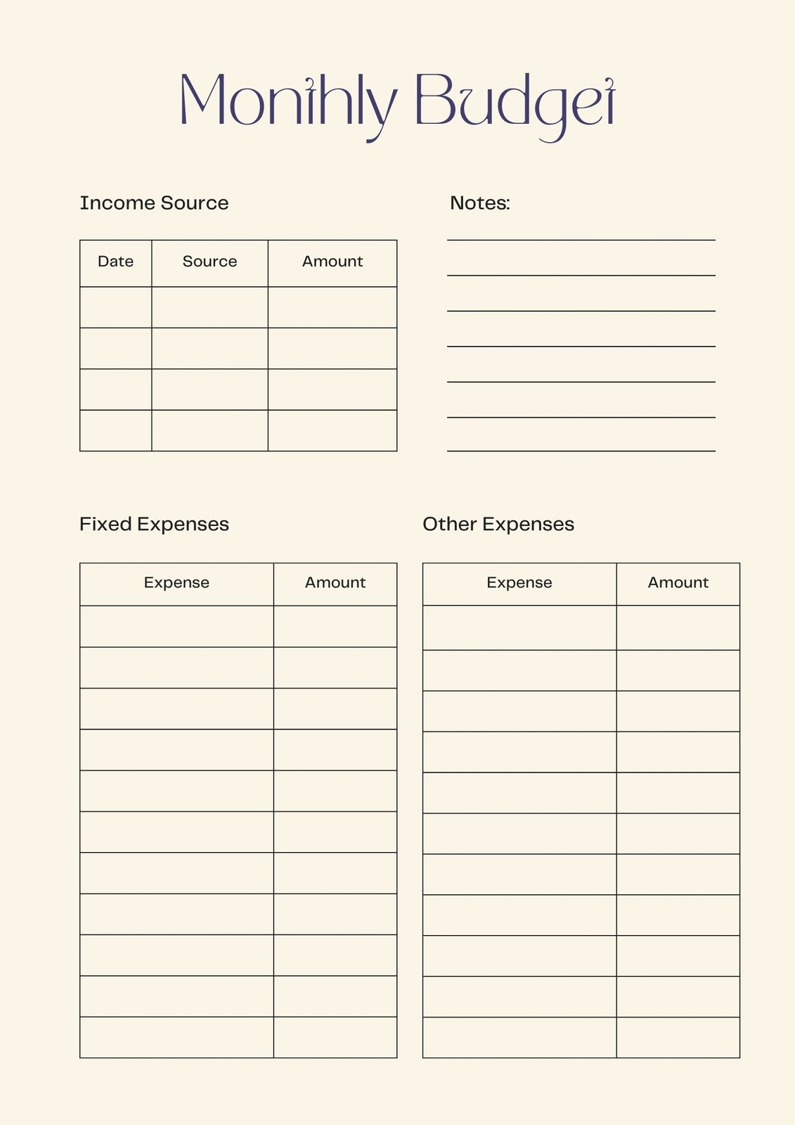 free printable monthly budget template