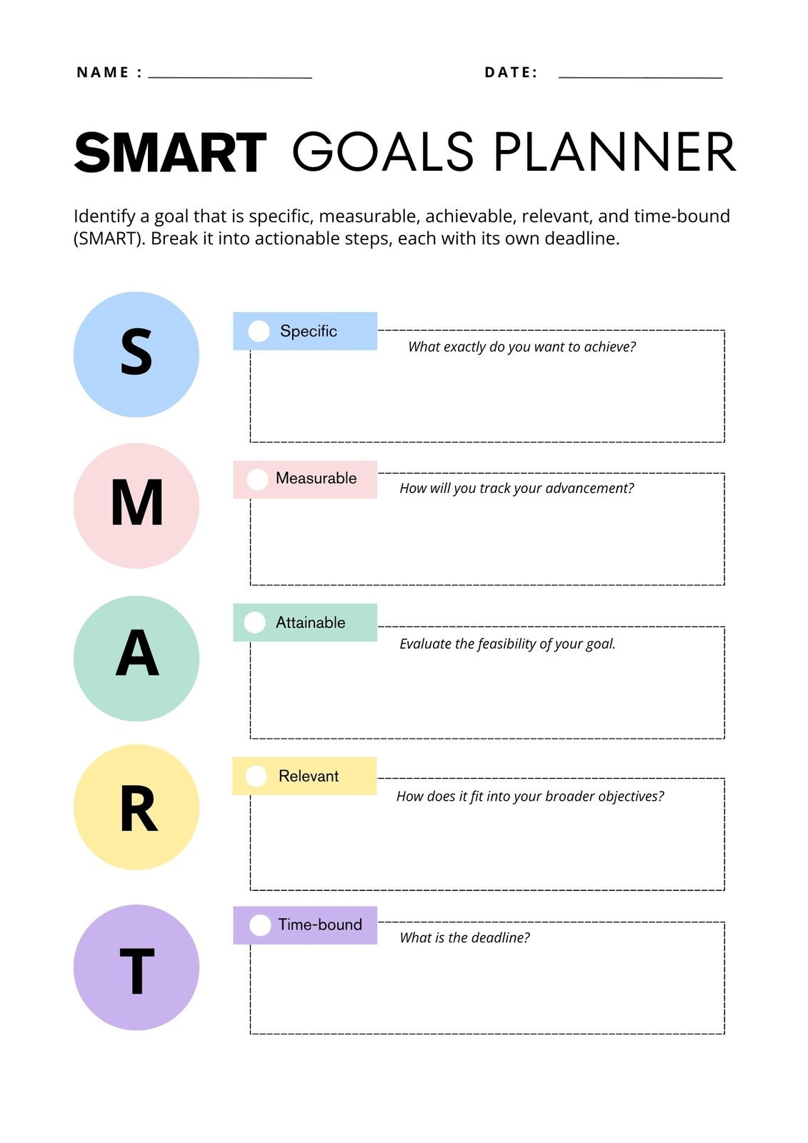 goal planning template word