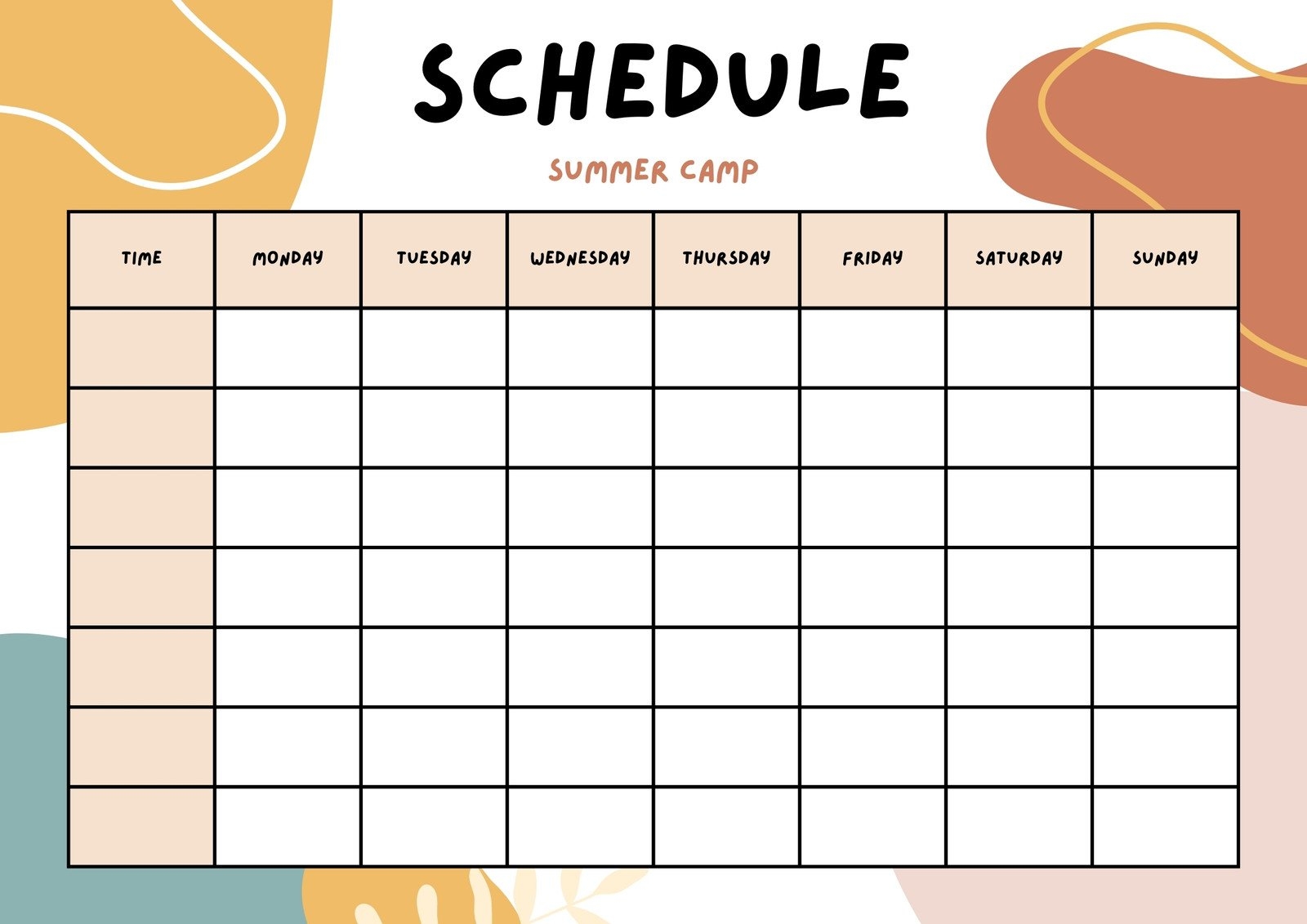 summer camp schedule template