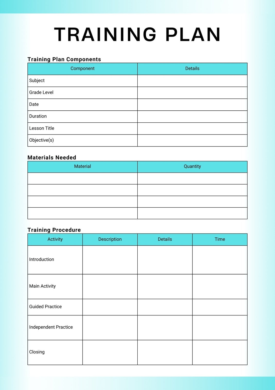 example of training schedule template