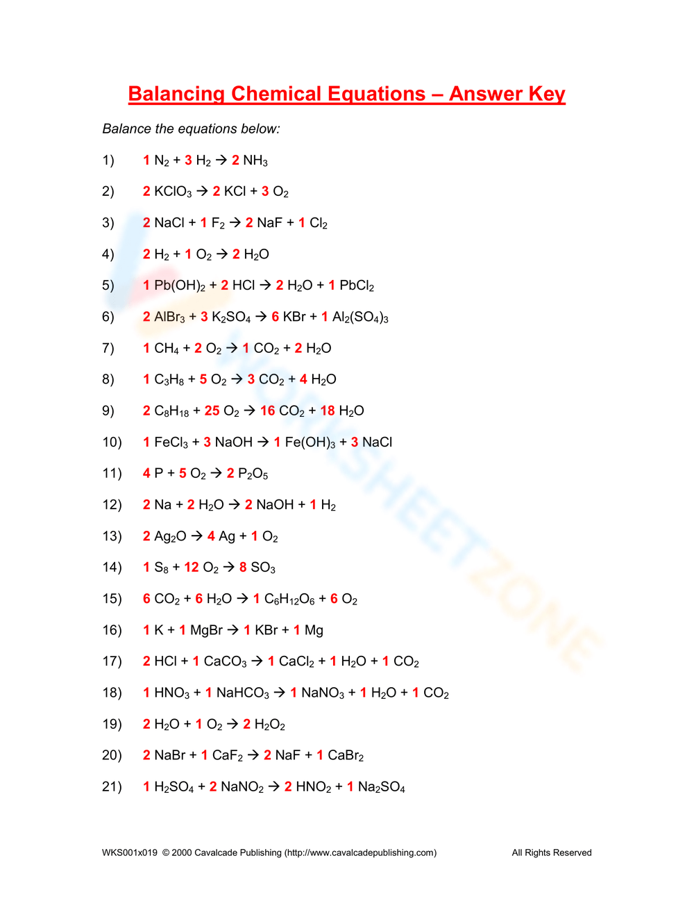 balancing equations worksheet answer key about chemistry