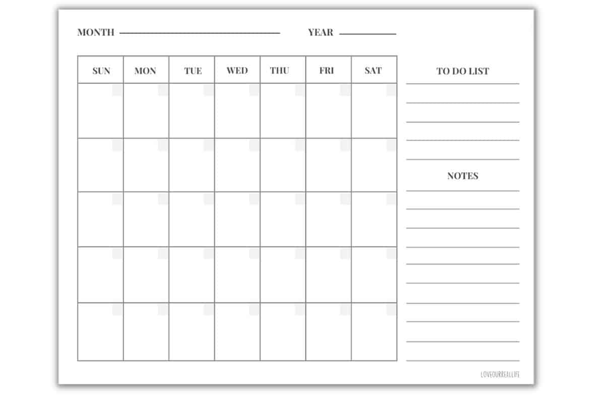 blank printable calendars