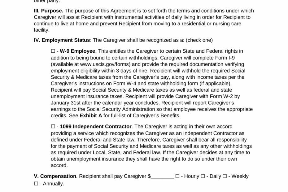 Free Caregiver Agreement Template PDF Word EForms