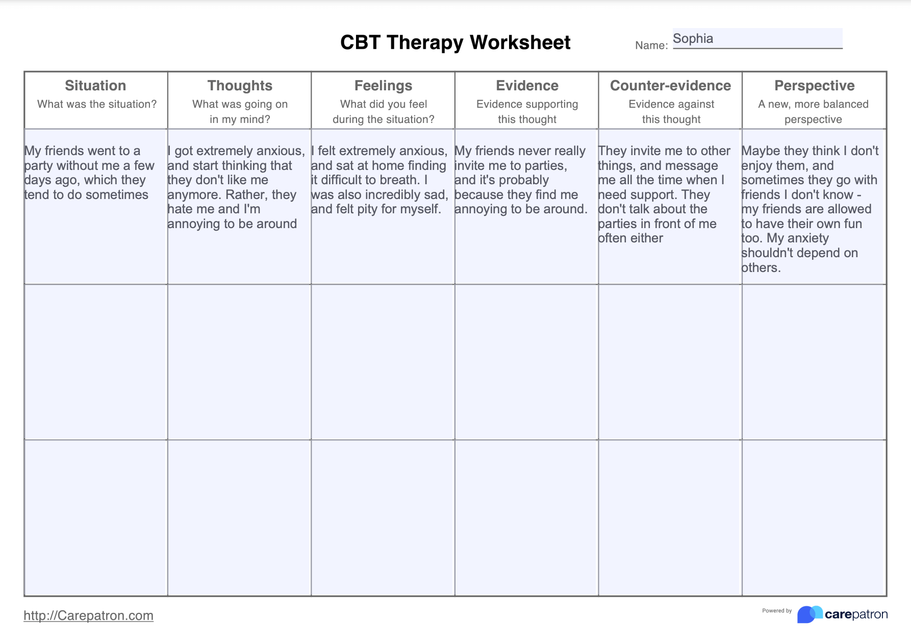 cbt worksheets for depression