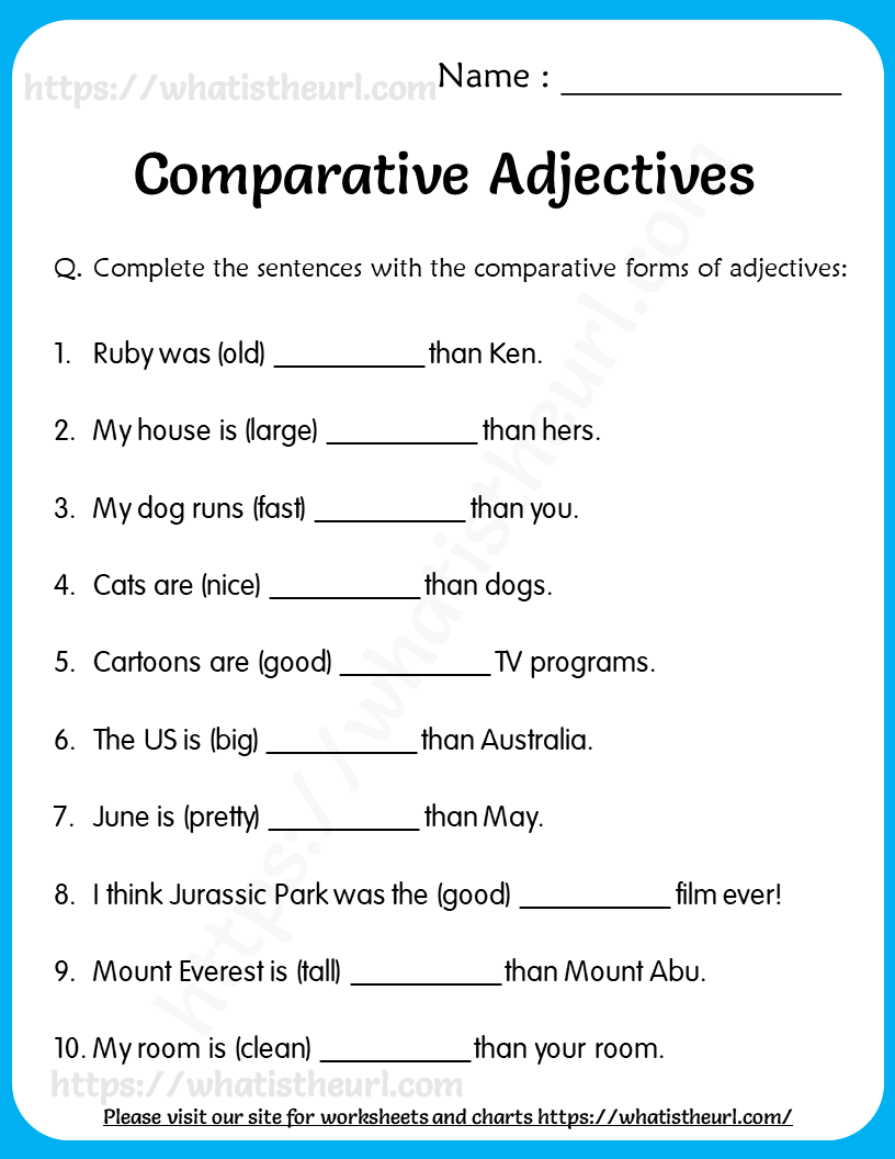comparative adjectives worksheet