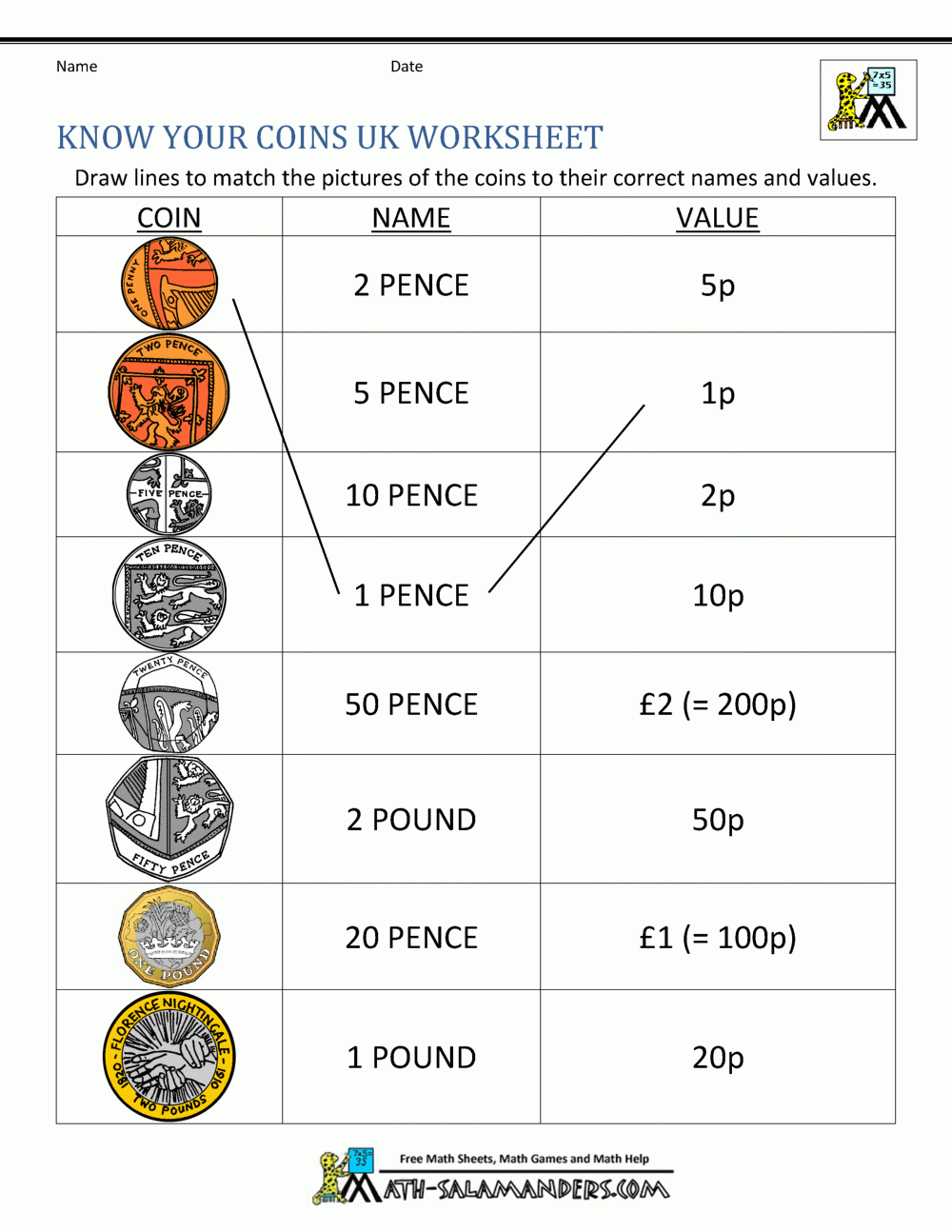 identifying coins worksheets