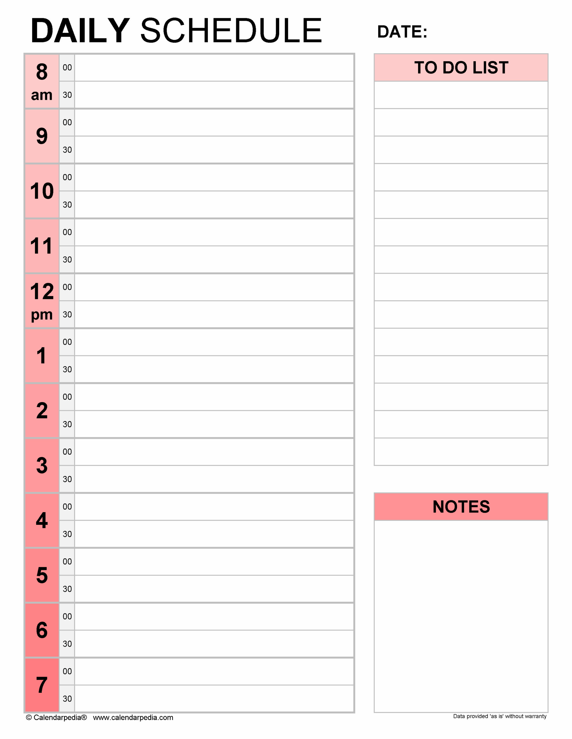 Free Daily Schedules For Word 30 Templates