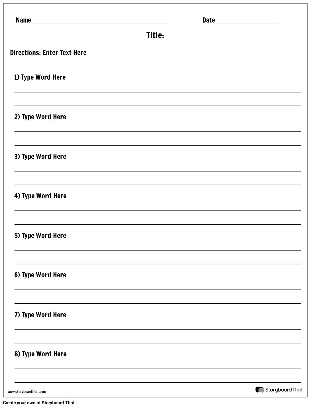Free Definition Worksheet Templates By Storyboard That